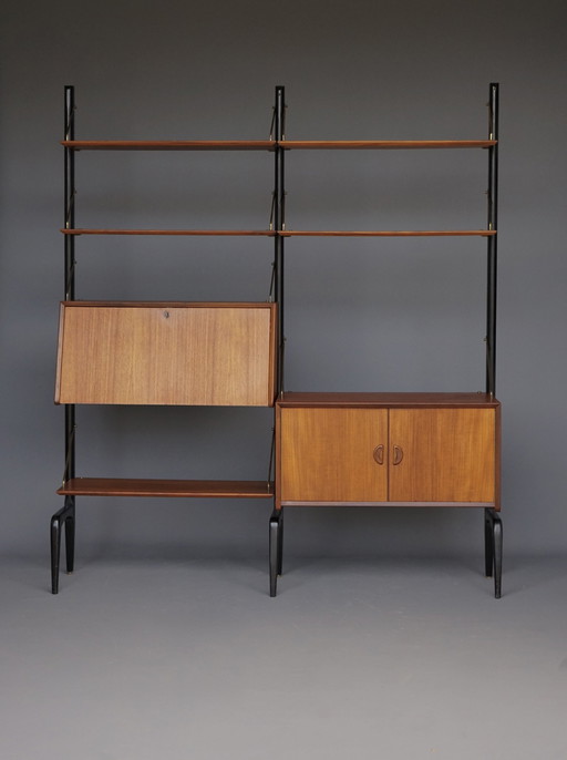 Modulaire wandkast in teakhout van Louis Van Teffellen voor Wébé. 1950S