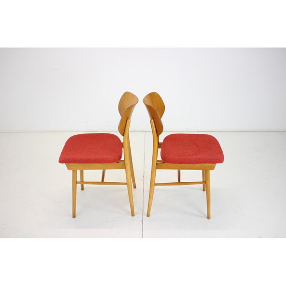 Image 1 of Paar vintage stoelen in beukenhout en stof van Ton, Tsjecho-Slowakije jaren 1965