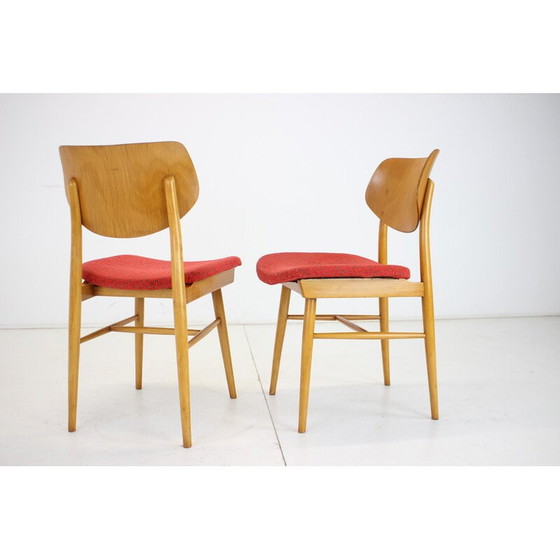 Image 1 of Paar vintage stoelen in beukenhout en stof van Ton, Tsjecho-Slowakije jaren 1965