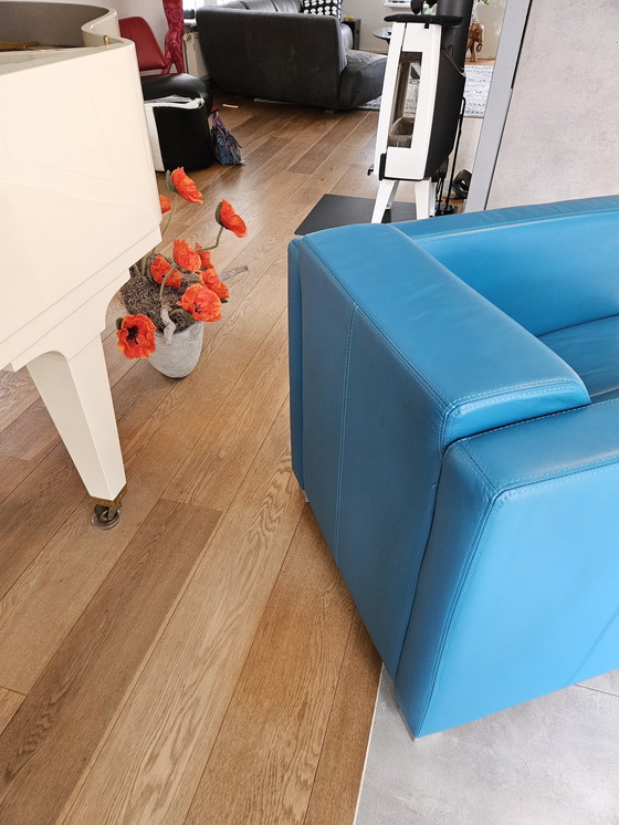 Image 1 of Moderne Blauw Leren Fauteuil