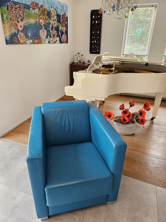 Image 1 of Moderne Blauw Leren Fauteuil