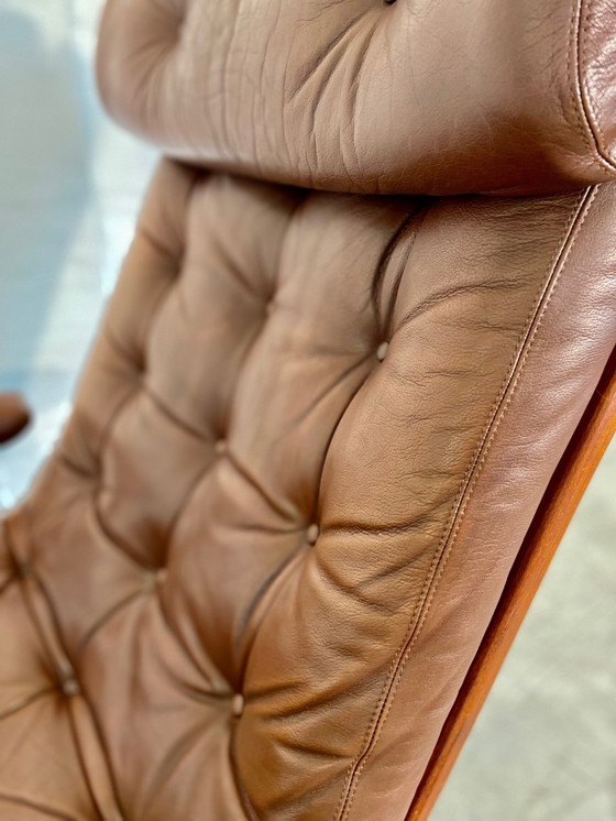 Image 1 of Vintage Zweedse Mid Century Gøte Møbler leren draaistoel