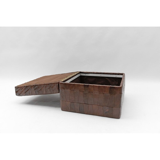 Image 1 of Vintage patchwork poef in chocoladebruin leer met opbergruimte, Zwitserland 1960