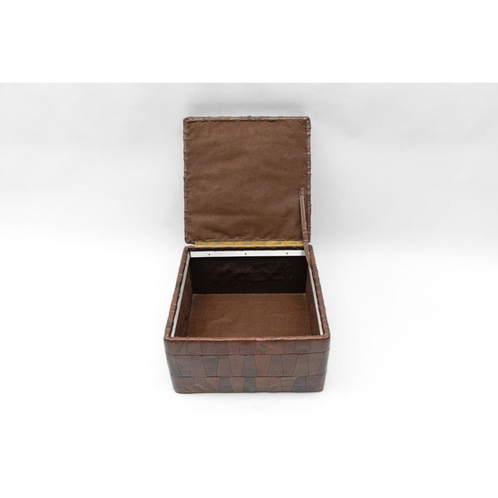 Image 1 of Vintage patchwork poef in chocoladebruin leer met opbergruimte, Zwitserland 1960