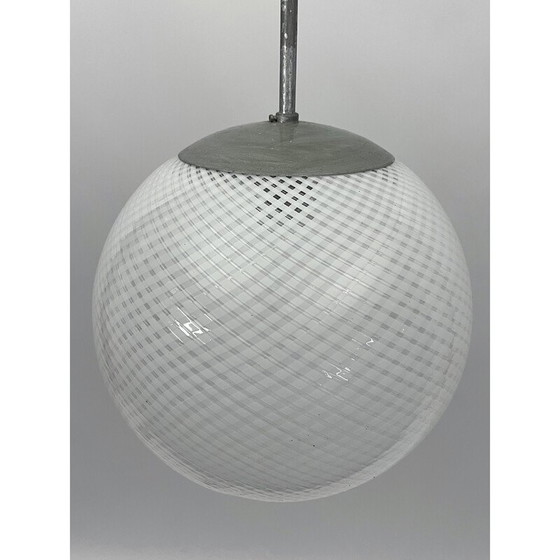 Image 1 of Vintage bol hanglamp in Murano glas en metaal van Venini Reticello, Italië 1950