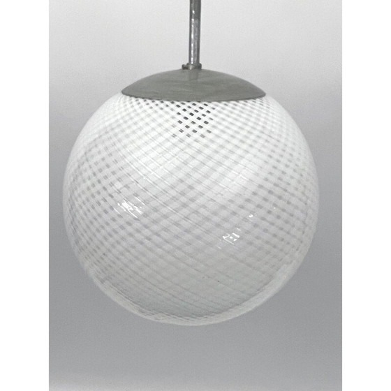 Image 1 of Vintage bol hanglamp in Murano glas en metaal van Venini Reticello, Italië 1950