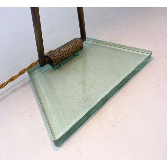 Image 1 of Vintage glazen en koperen tafellamp, 1950