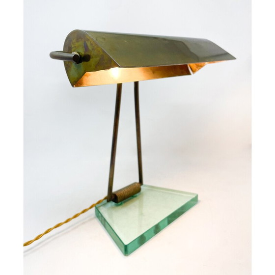 Image 1 of Vintage glazen en koperen tafellamp, 1950