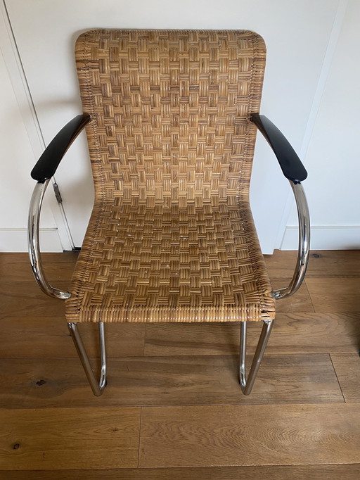 4 X Gispen Diagonal Wicker & Tube Frame Armchairs