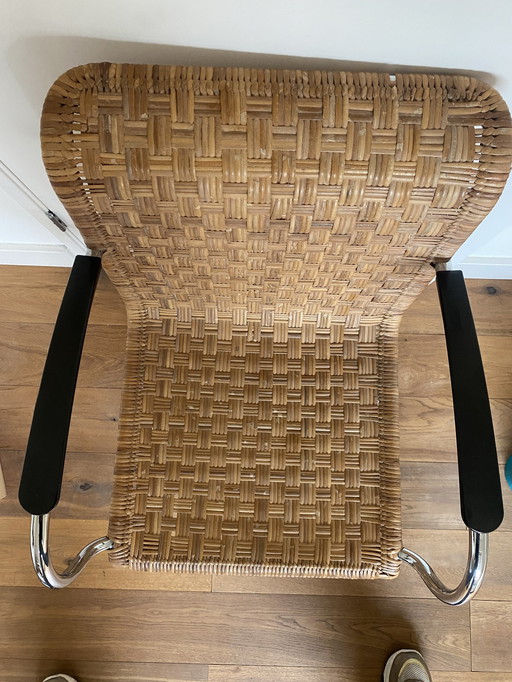 4 X Gispen Diagonal Wicker & Tube Frame Armchairs