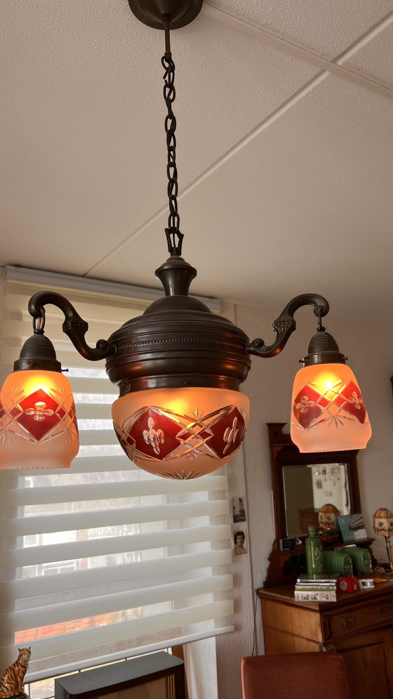 Image 1 of Prachte Oude Hanglamp Met Geslepen Kristal En Brons Van Kleur