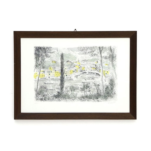 Vintage litho "Portofino" door Michele Cascella, 1960