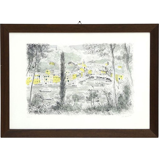 Vintage litho "Portofino" door Michele Cascella, 1960