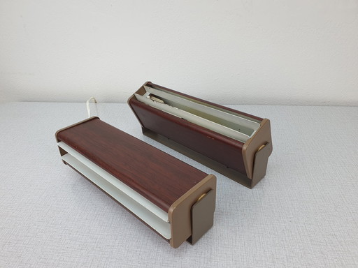 Set Bedlampje. Vintage Teak Look Leeslamp/Wandlamp.