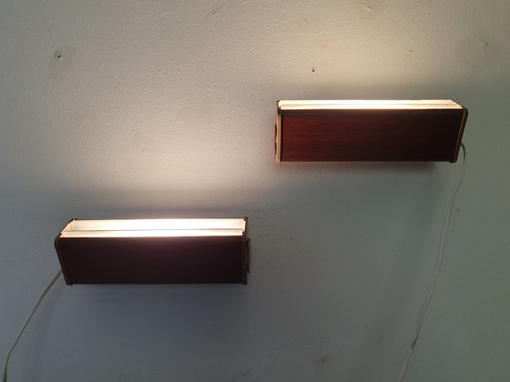 Image 1 of Set Bedlampje. Vintage Teak Look Leeslamp/Wandlamp.