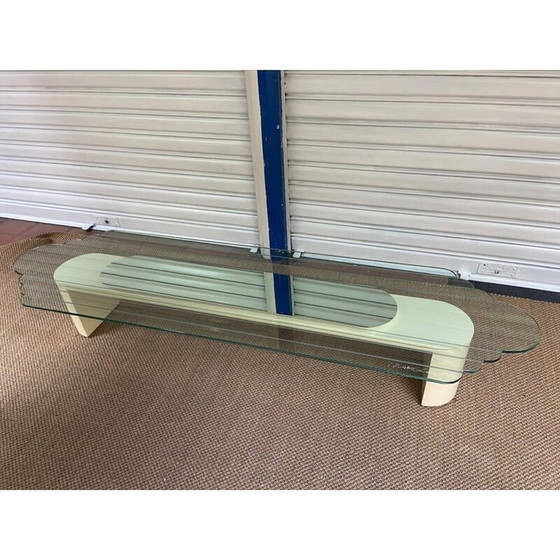 Image 1 of Vintage glazen en houten salontafel van Mister Luna, 1970