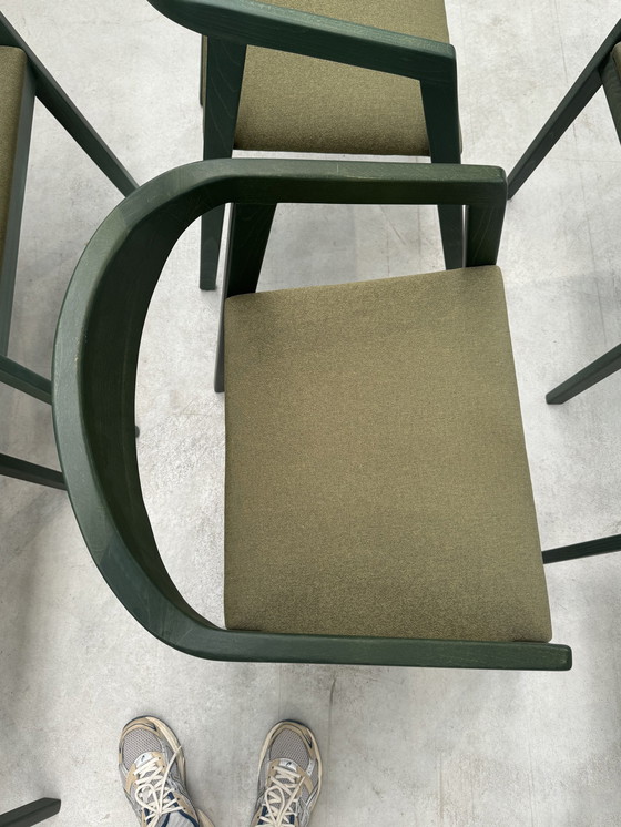 Image 1 of Set Van 6 Groene Eetkamerstoelen Uit Hout