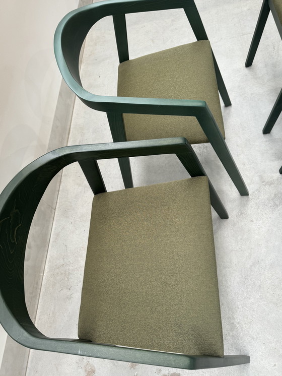 Image 1 of Set Van 6 Groene Eetkamerstoelen Uit Hout