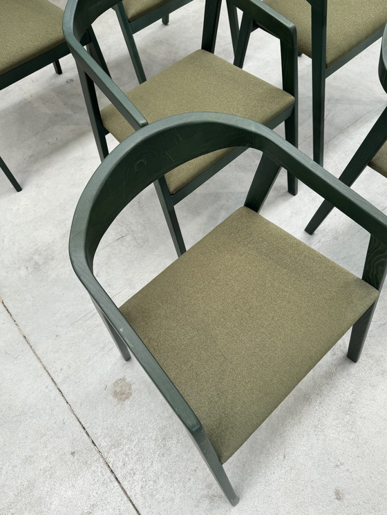 Image 1 of Set Van 6 Groene Eetkamerstoelen Uit Hout