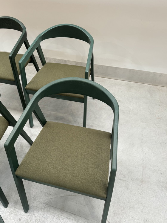 Image 1 of Set Van 6 Groene Eetkamerstoelen Uit Hout