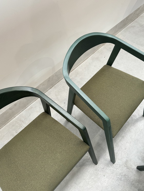 Image 1 of Set Van 6 Groene Eetkamerstoelen Uit Hout