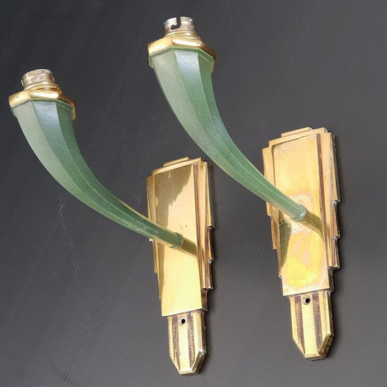 Image 1 of Paar vintage bronzen wandlampen, 1950