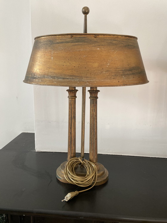 Image 1 of Twee Lampen, Empire Stijl Materiaal Hout/ Metaal, Antiek Messing Beschilderd.