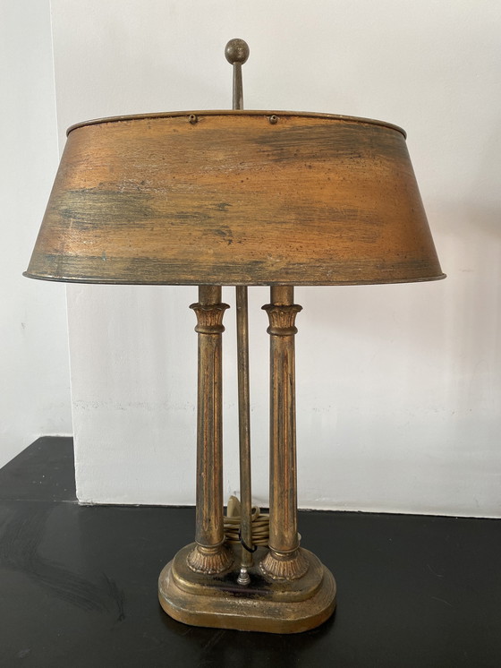 Image 1 of Twee Lampen, Empire Stijl Materiaal Hout/ Metaal, Antiek Messing Beschilderd.