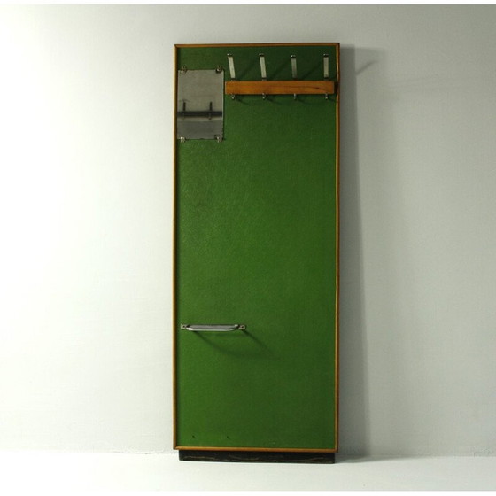 Image 1 of Vintage wandkapstok met houten frame en chromen steunen, 1950