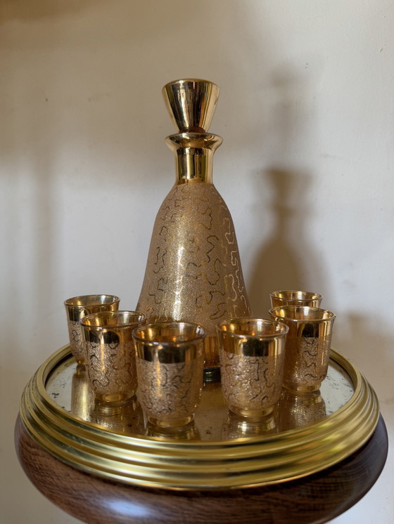 Image 1 of Service À Liqueur Karaf Et Verre Or Années 60