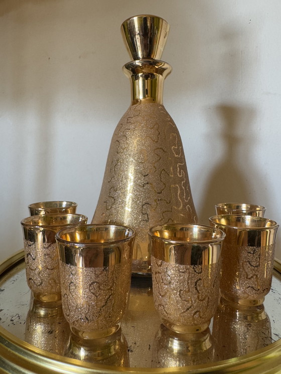 Image 1 of Service À Liqueur Karaf Et Verre Or Années 60