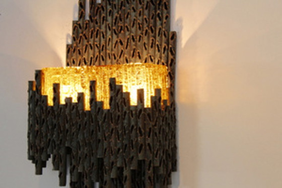 Image 1 of Marcello fantoni brutalistische metalen gebeeldhouwde wandlamp