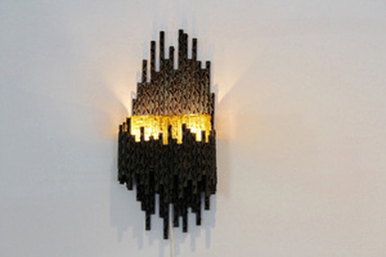 Image 1 of Marcello fantoni brutalistische metalen gebeeldhouwde wandlamp