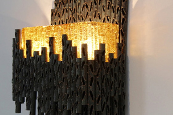 Image 1 of Marcello fantoni brutalistische metalen gebeeldhouwde wandlamp