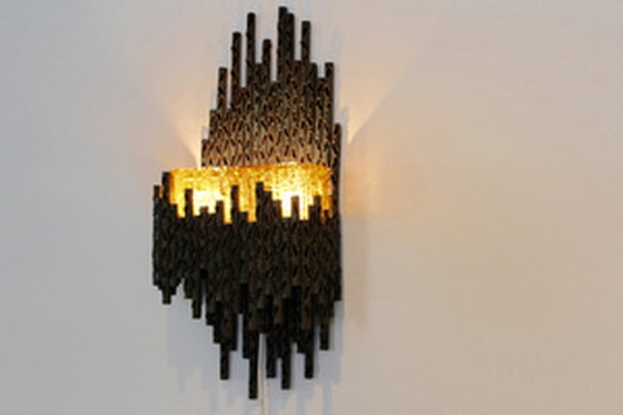 Image 1 of Marcello fantoni brutalistische metalen gebeeldhouwde wandlamp