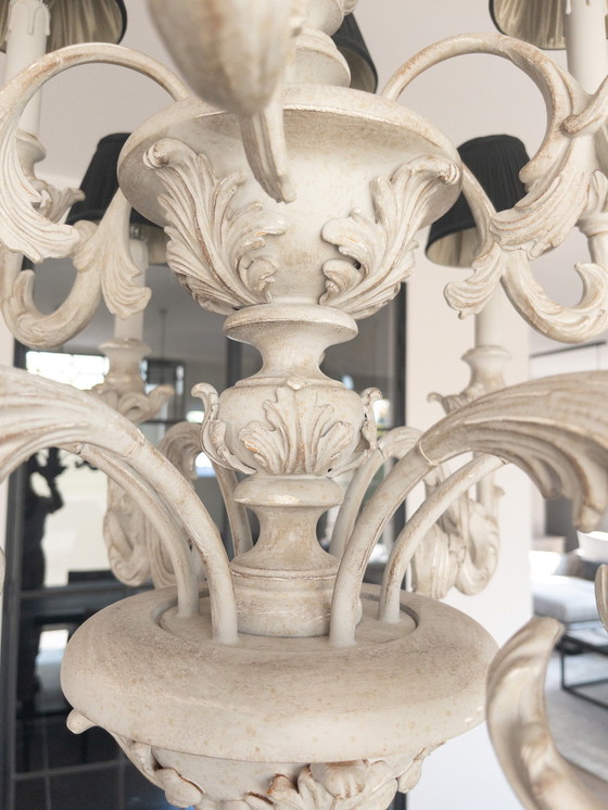Image 1 of Handgesneden Houten Kroonluchter 12-Arms