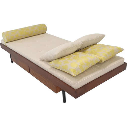 Vintage teakhouten daybed met dedar kussens en bolster, jaren 1960