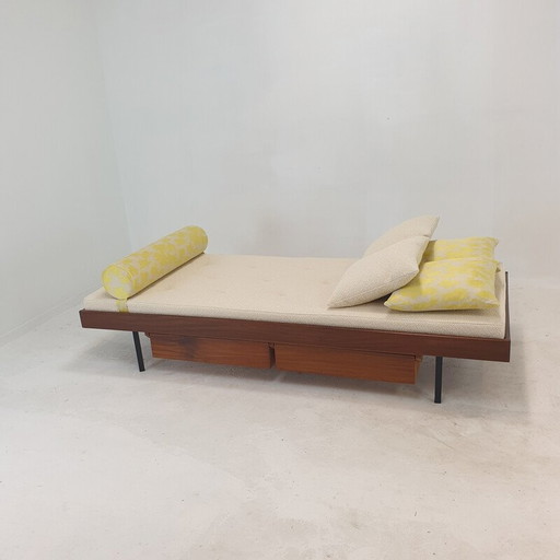 Vintage teakhouten daybed met dedar kussens en bolster, jaren 1960