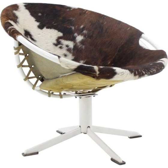 Image 1 of Vintage Cowhdie lederen cirkel fauteuil van Lusch Erzeugnis - jaren 1960