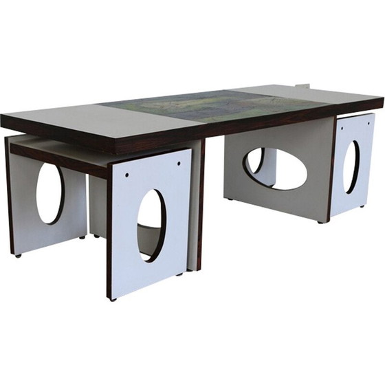 Image 1 of Vintage Italiaanse keramische salontafel en bijzettafel van Antonio De Nisco, Italië 1970