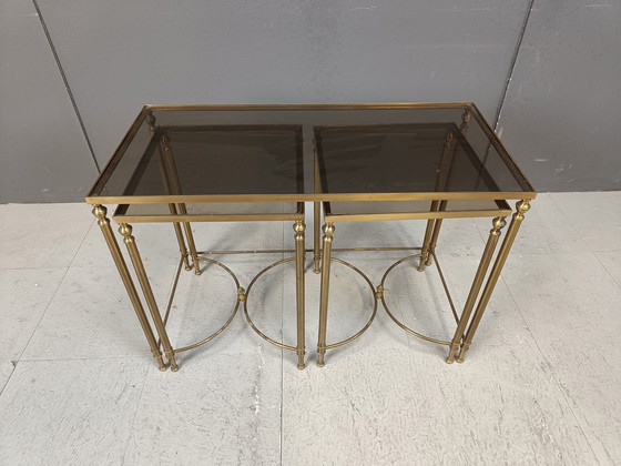 Image 1 of Verguld metalen neoklassieke salontafel set op de wijze van Maison Jansen, 1960S