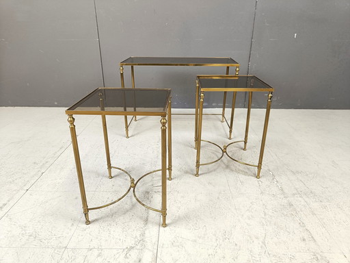 Verguld metalen neoklassieke salontafel set op de wijze van Maison Jansen, 1960S