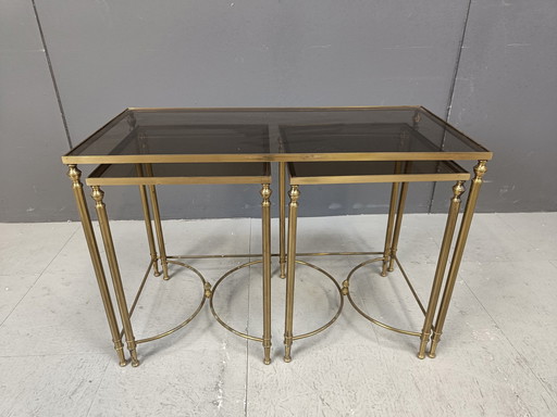 Verguld metalen neoklassieke salontafel set op de wijze van Maison Jansen, 1960S