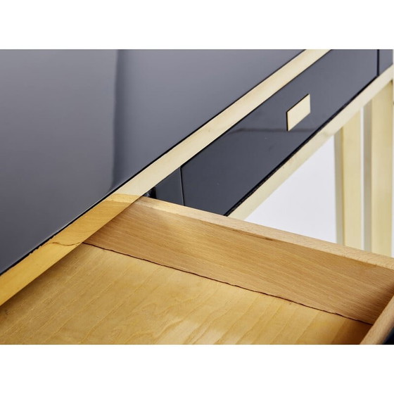 Image 1 of Paar vintage zwart gelakte en messing consoles van Jean-Claude Mahey voor Maison Romeo, jaren 1970