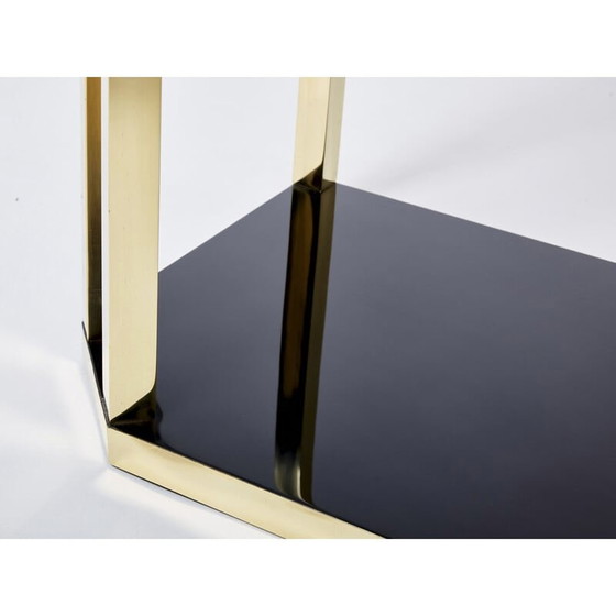 Image 1 of Paar vintage zwart gelakte en messing consoles van Jean-Claude Mahey voor Maison Romeo, jaren 1970
