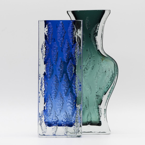Image 1 of Brutalistisch Blokglas Vaas Duo Kurt Wokan Ingrid Glas Eisglas Borckenglas Retro