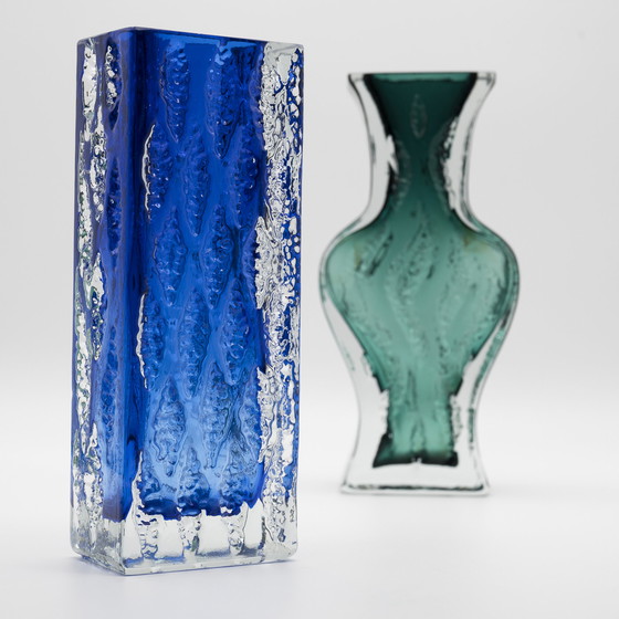 Image 1 of Brutalistisch Blokglas Vaas Duo Kurt Wokan Ingrid Glas Eisglas Borckenglas Retro