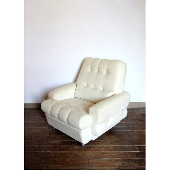 Image 1 of Vintage fauteuil in wit crème skai, 1970