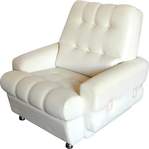 Vintage fauteuil in wit crème skai, 1970