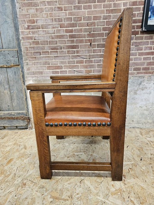 Vintage Eiken Stoel Uit Raadszaal Van Stadhuis Gouda